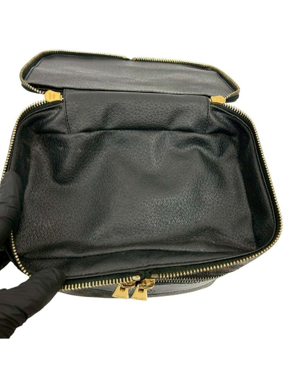 Celine Vintage Macadam Blason Pattern Leather Handbag Vanity Makeup Box Black - Picture 9 of 10